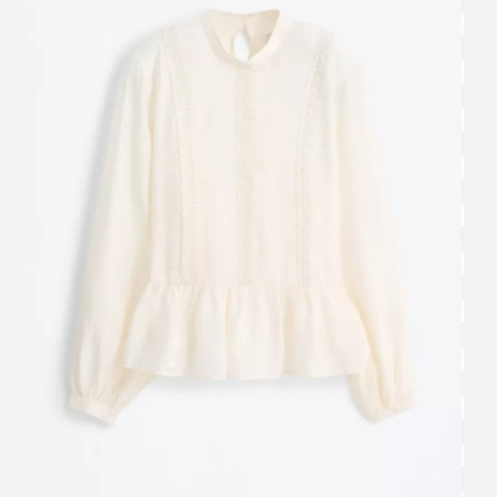 NWOT Lefties White Lace Trim Feminine Romantic Cottagecore Peplum Blouse XS